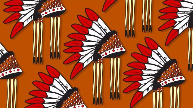 Seamless Native American Headdress Pattern Background Animation For Heritage Day Celebration.