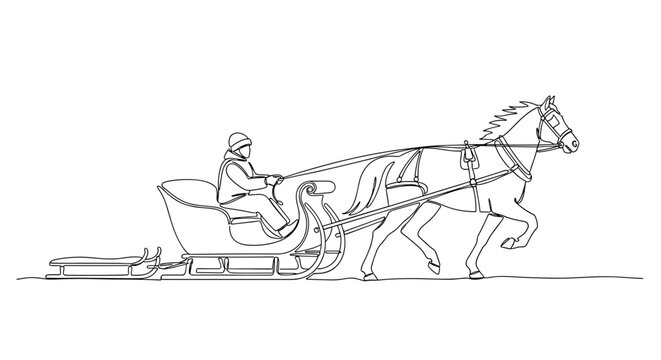 Horse pulling a man and cargo on a winter sleigh