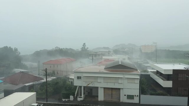 Torrential Rain And Strong Wind In Outer Bands Of Hurricane Sweep Over Neighborhood