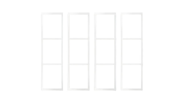 Four white rectangular window frames isolated on transparent background