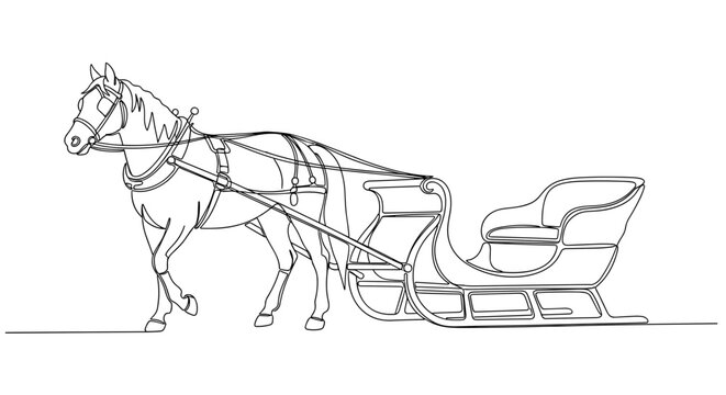 Horse pulling an empty sleigh for winter transportation