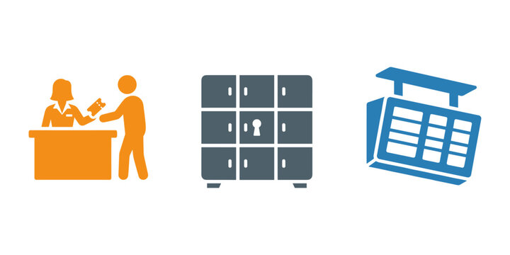 Terminal information facility vector icon set for transit