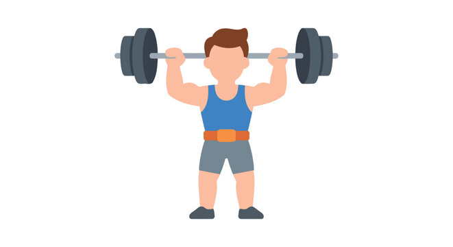Man lifting barbell with weights flat vector illustration on white background