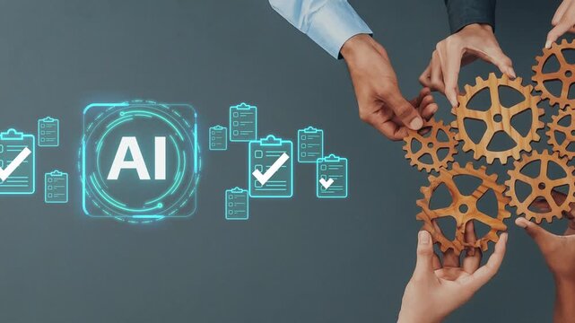 Hands Collaborating with Gears to Represent Artificial Intelligence and Innovation in a Digital Workspace with Checklists and AI Concepts. Entropy.