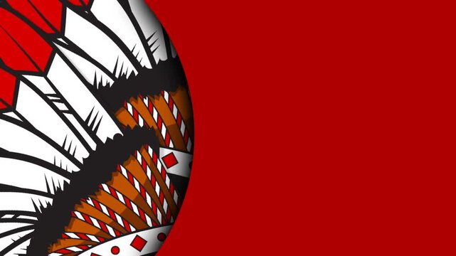Indigenous Peoples Day Native American Cultural Heritage Day Animated Red Background with Headdress Feathers.