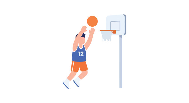 Basketball player dunking toward the hoop a flat vector illustration