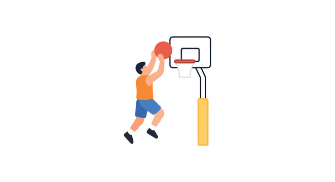 Basketball player dunking toward the hoop a flat vector illustration