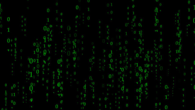 Falling Green Binary Code Numbers on a Black Background data digital