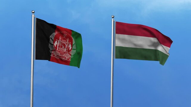 Afghanistan and Hungary Waving Flags, 3D Illustration
