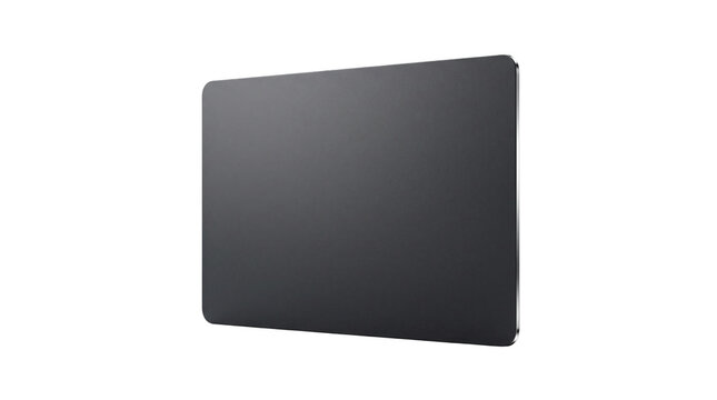 Minimalist black mouse pad with metallic silver edge isolated on white background