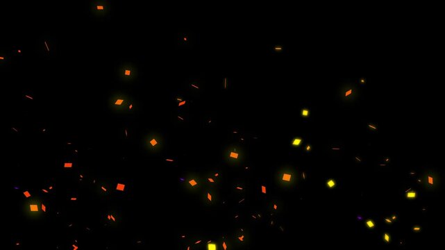 Colorful confetti animation falls gracefully across pitch black. Festive holiday celebration particles fill the confetti animation. Joyful party motion flows through the colorful confetti.