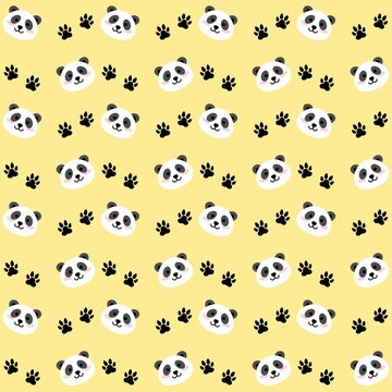 Seamless pattern with cute panda faces. Smilling panda Face seamless background. Kawaii panda pattern background. Cute Baby Panda Faces Repeating Background. Cute Baby Animal Illustration Background