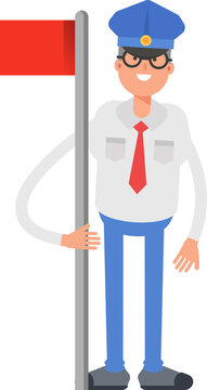 Postman Character Holding Flag Pole
