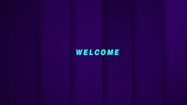 Welcome text animation glows with purple gradients and dots. Audience greeting typography highlights this welcome text. Channel video broadcast intros use the modern welcome text.