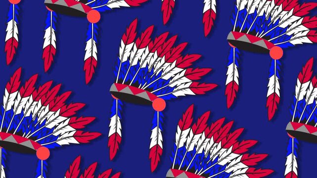 Native American Headdress Seamless Pattern Animated Background Heritage Day Indigenous Culture Concept.