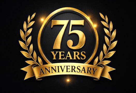 Golden anniversary badge celebrating seventy five years milestone design