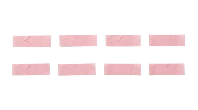 Eight pieces of pink masking tape strips isolated on transparent background