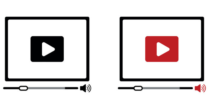 Video player interface icons with play button, progress bar and sound volume controls vector.
