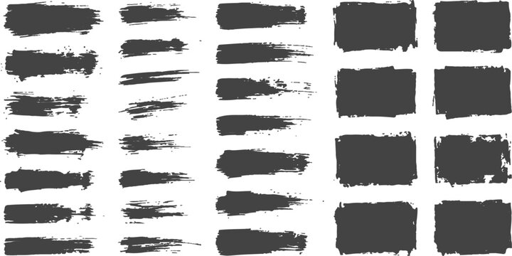 Grungy paint brush strokes and rectangles with distressed texture for graphic design elements