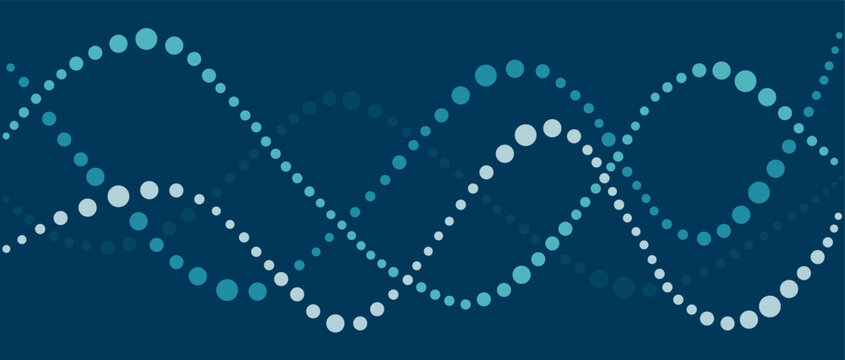 Abstract DNA helix pattern made of dots on a dark blue background