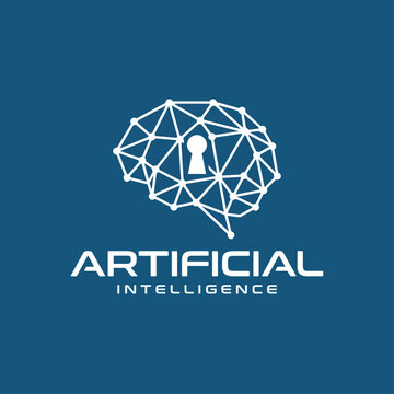 An innovative logo design representing artificial intelligence, featuring a stylized brain connected with nodes, symbolizing technology and intellect.