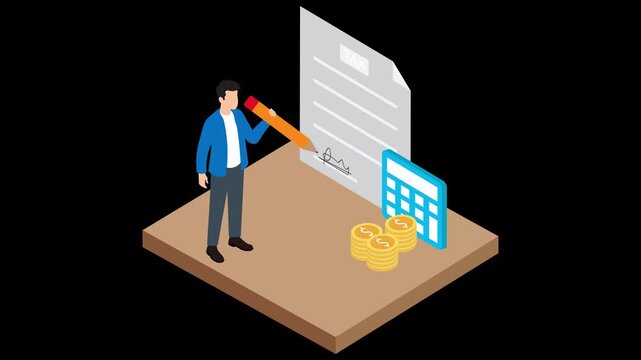 Isometric Tax Preparation and Financial Planning Animation