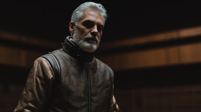 mature man in leather jacket