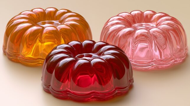 Colorful Jelly Desserts in Bright Orange, Pink, and Red Shades