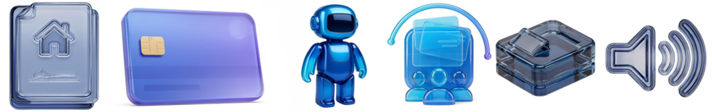 card, robot, terminal, box, audio 3d icon set