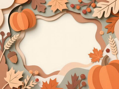 Scandinavian Paper Cut Thanksgiving Organic Shape Seamless Border