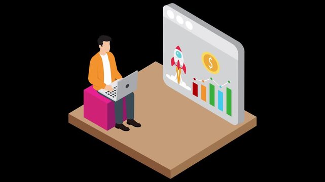 Isometric Startup Success and Business Growth Animation