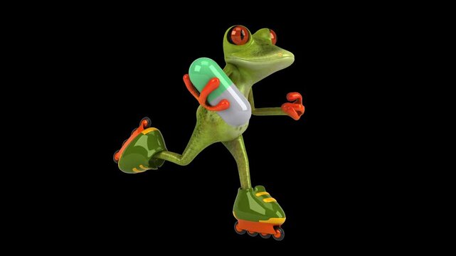 Fun 3D cartoon frog with a pill (with alpha channel)