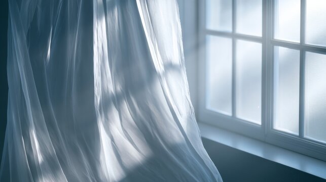 Soft Drapery Flowing by the Window with Gentle Light Rays