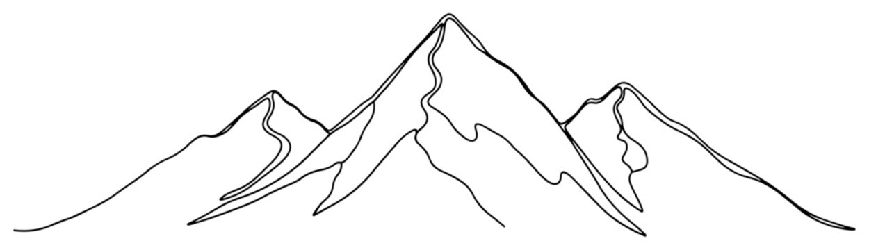 Mountain range horizon with rocky peaks in minimalist continuous line style