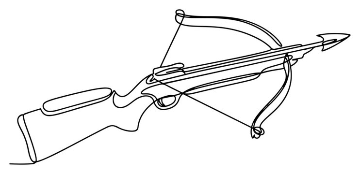 Hunting crossbow weapon with arrow for archery and target shooting in minimalist continuous line style