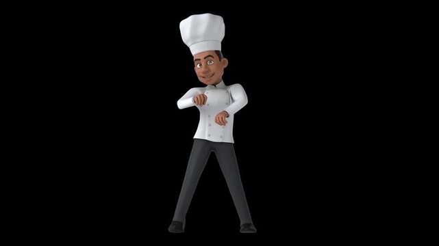 Fun 3D cartoon chef doing a fit dance (with alpha channel)