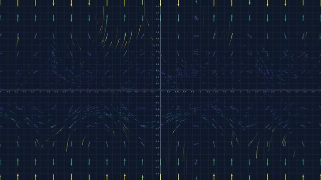 Vector Field Simulation on Dark Grid Coordinate Plane with Mathematical Calculus Arrows, Big Data Flow and Machine Learning Algorithm Visualization