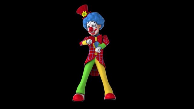 Fun 3D cartoon clown doing a fit dance (with alpha channel)