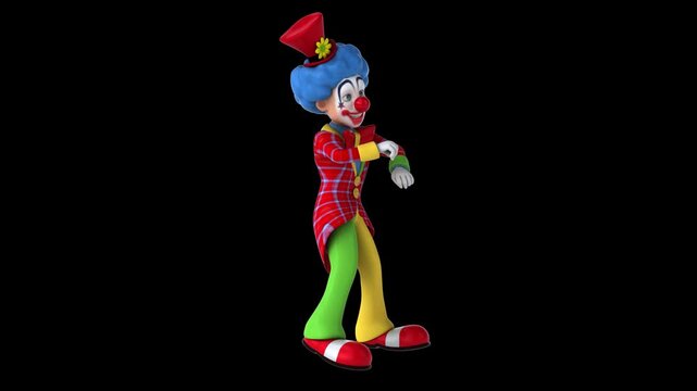 Fun 3D cartoon clown doing a fit dance (with alpha channel)