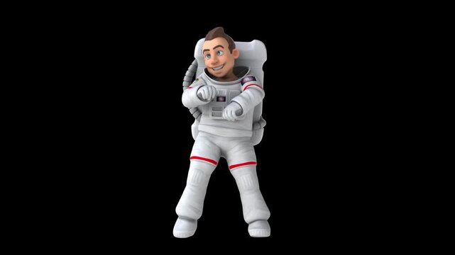 Fun 3D cartoon astronaut doing a fit dance (with alpha channel)