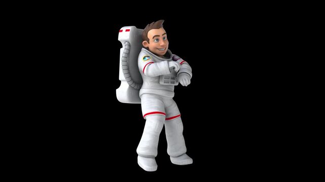 Fun 3D cartoon astronaut doing a fit dance (with alpha channel)