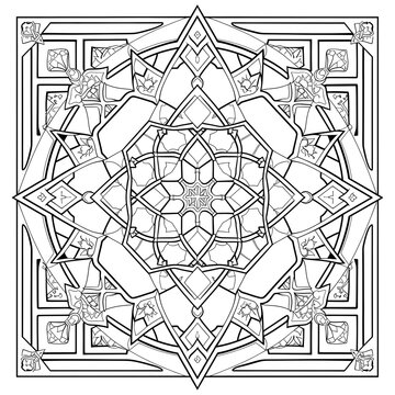 Andalusian Islamic Mandala Coloring Page Line Art