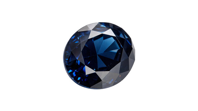 Beautiful round faceted blue sapphire gemstone crystal isolated on transparent background.
