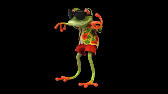 Fun 3D cartoon frog doing a fit dance (with alpha channel)
