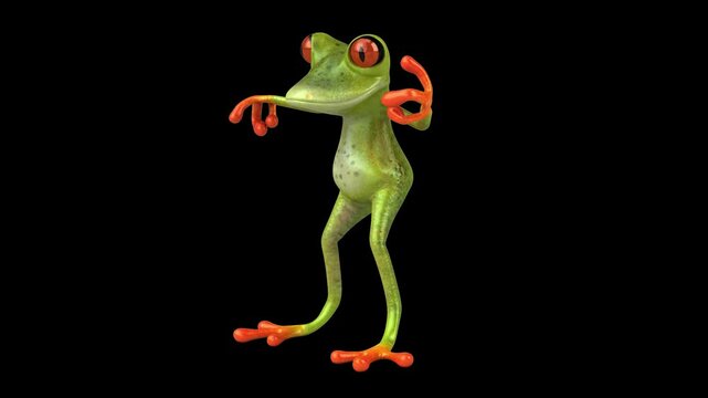 Fun 3D cartoon frog doing a fit dance (with alpha channel)