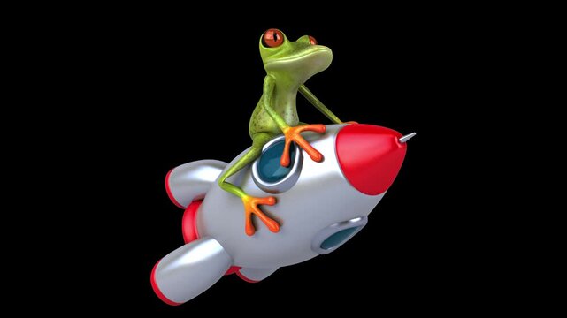 Fun 3D cartoon frog on a rocket(with alpha channel)