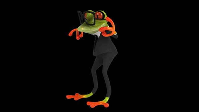 Fun 3D cartoon frog doing a fit dance (with alpha channel)