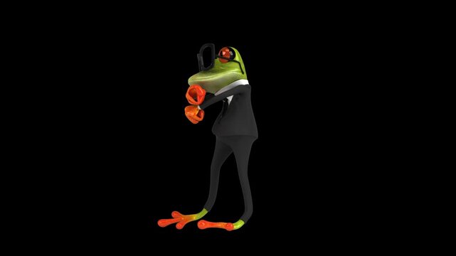 Fun 3D cartoon frog doing a fit dance (with alpha channel)