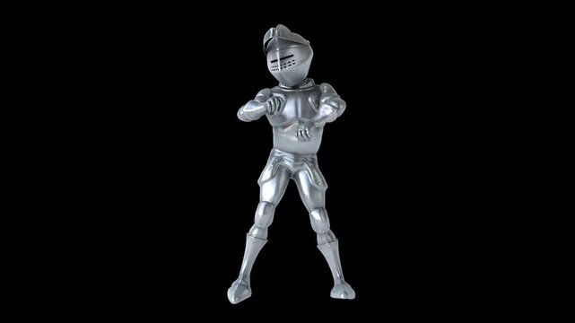 Fun 3D cartoon knight doing a fit dance (with alpha channel)