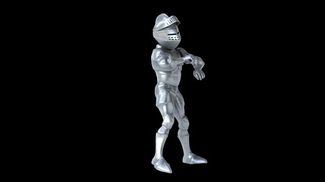 Fun 3D cartoon knight doing a fit dance (with alpha channel)